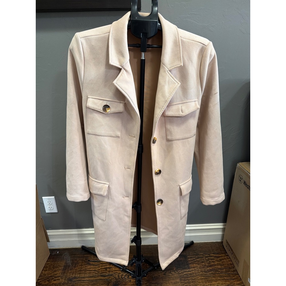 Alice Blue Blush Pink Faux Suede Longline Duster Coat Jacket XL J37319